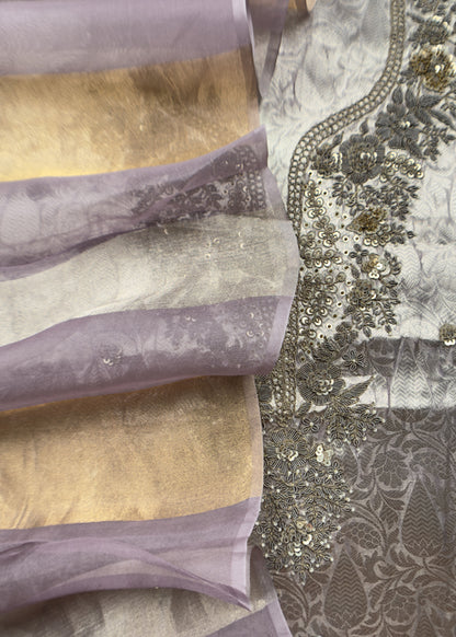 Purple Gold Varanasi Brocade Silk Kurta And Double Panel Tissue Dupatta With Handwork