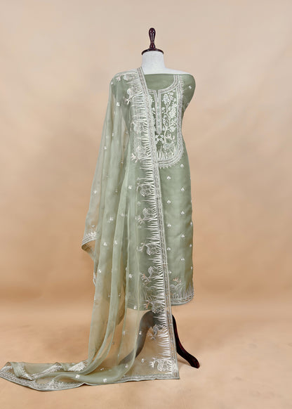 Luxe The Yellow Pure Kora Silk Suit With Gold And Silver Pitta Handwork
