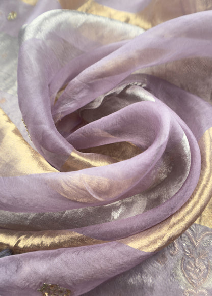 Purple Varanasi Brocade Silk Kurta And Double Panel Tissue Dupatta With Handwork