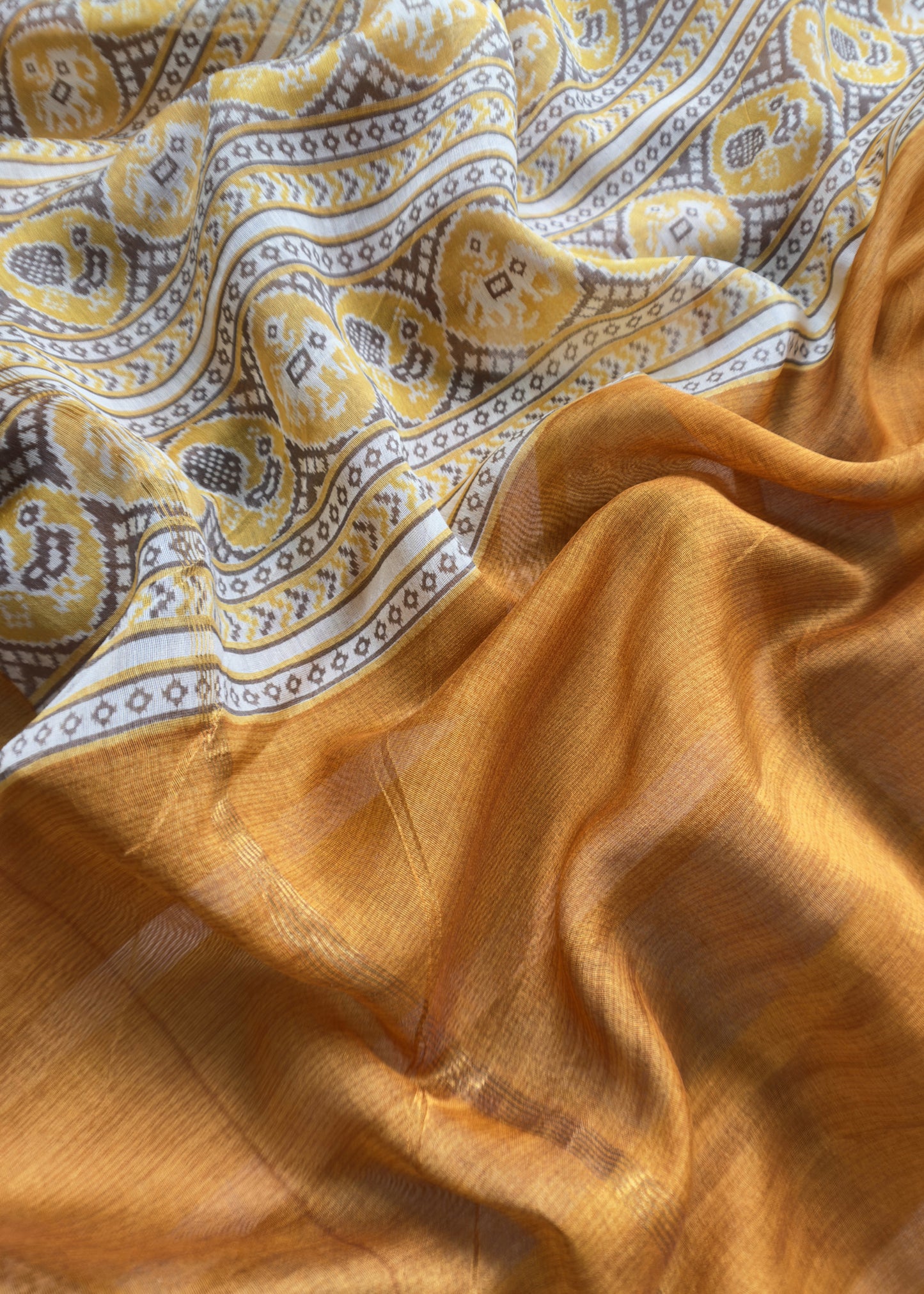 Mustard Yellow Lehariya Print Maheshwari Silk Unstitched Suit