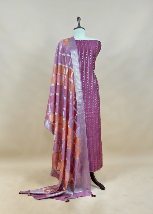 Wine Dregs Banarasi Silk Suit With Double Shade Dupatta