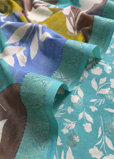 Tiffany Blue Maheshwari Silk Suit With Dupatta