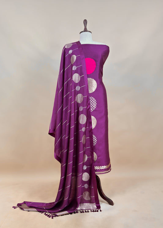 Timeless Purple Handloom Silk Suit With Weaving