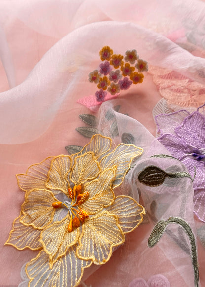 Pure organza suit set with 3d applique work

