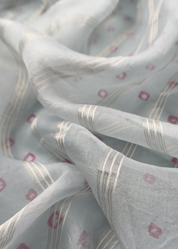 Blue Pure Silk Bandhani Kurta and Kora Silk Dupatta