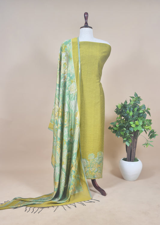 Green Handwoven Kani Silk Unstitched Suit