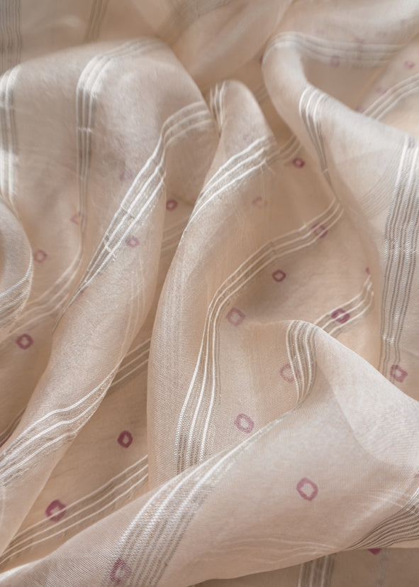 Beige Pure Silk Bandhani Kurta and Kora Silk Dupatta