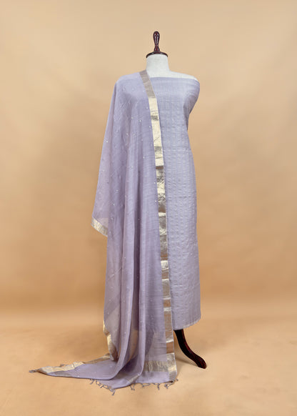 Lavender Handloom Silk Suit With Double Shade Dupatta