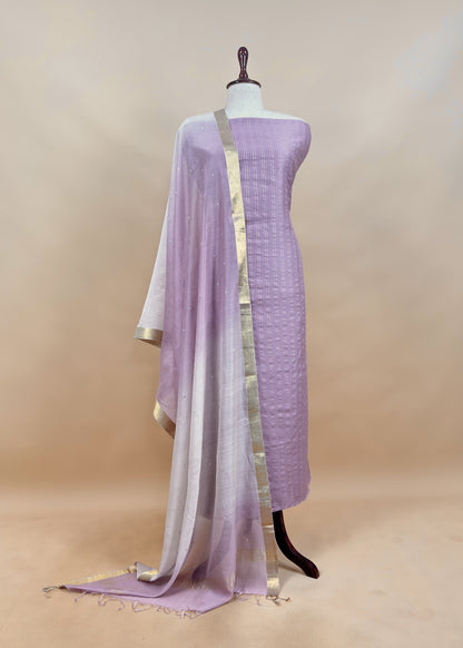 Lavender Handloom Silk Suit With Double Shade Dupatta