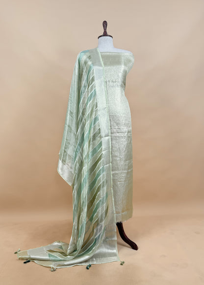 Green Designer Pure Brocade Tissue Silk Suit fabric