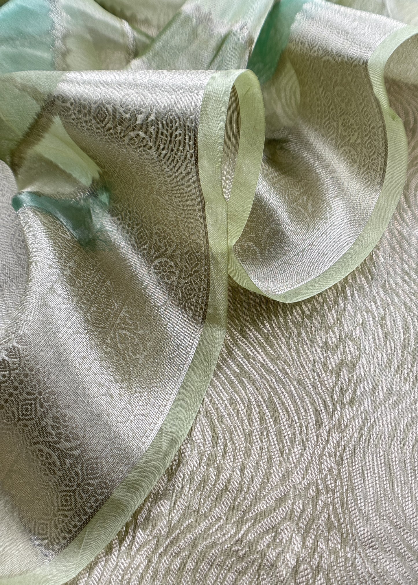 Green Designer Pure Brocade Tissue Silk Suit fabric