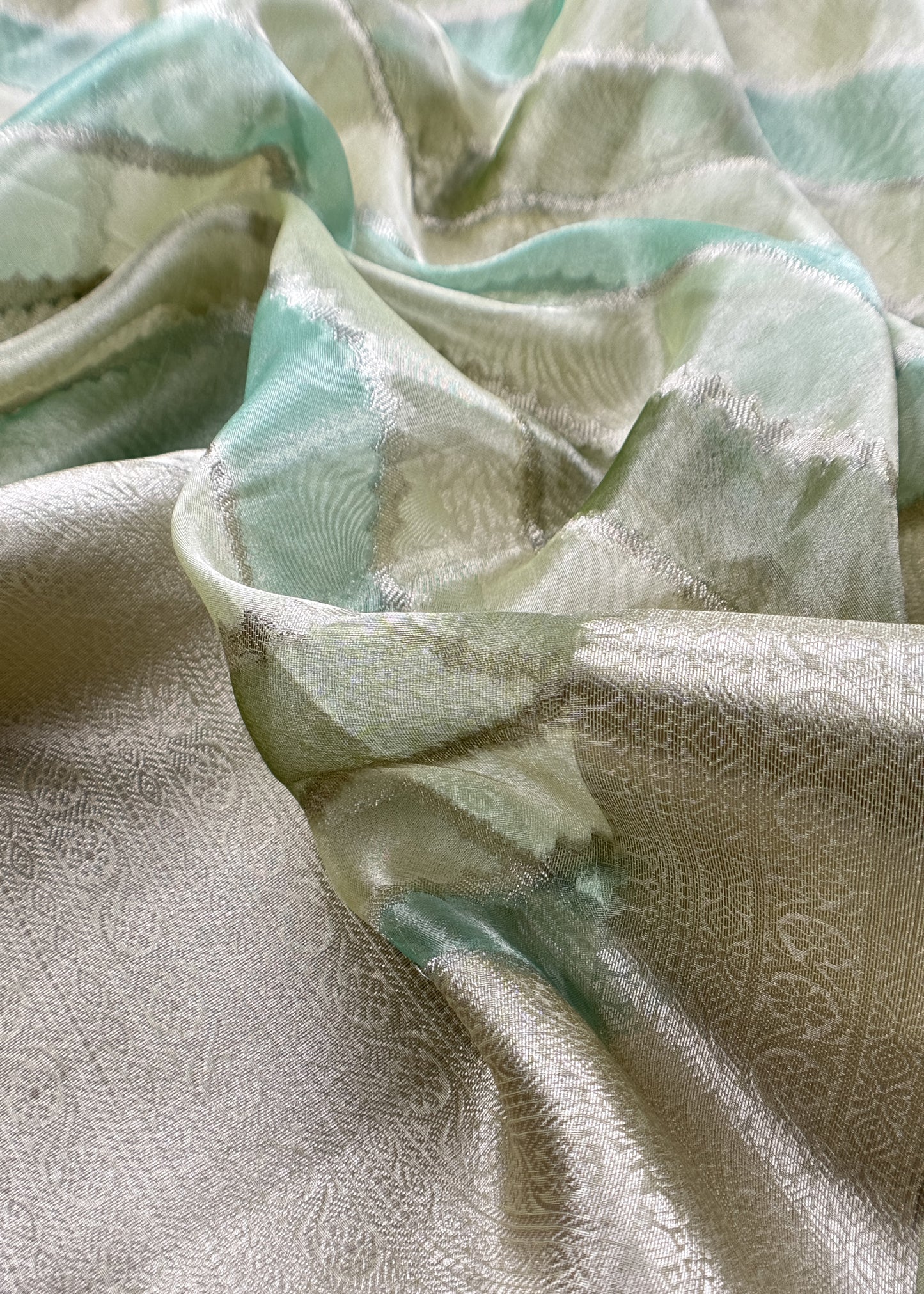 Green Designer Pure Brocade Tissue Silk Suit fabric