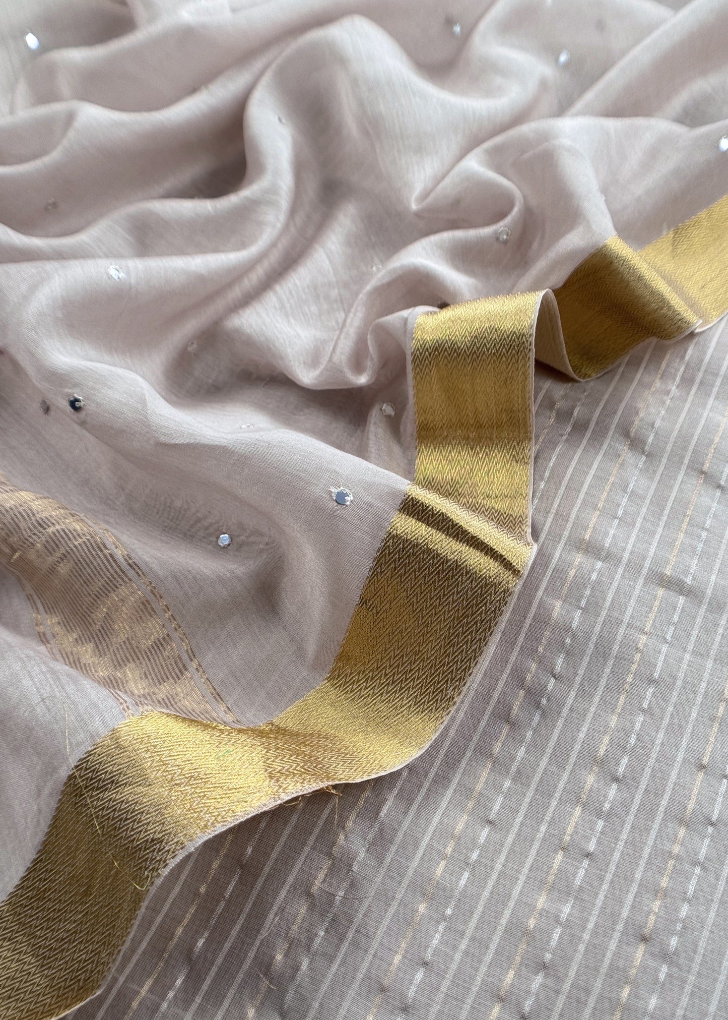 Off White Handloom Silk Suit With Resham Embroidery