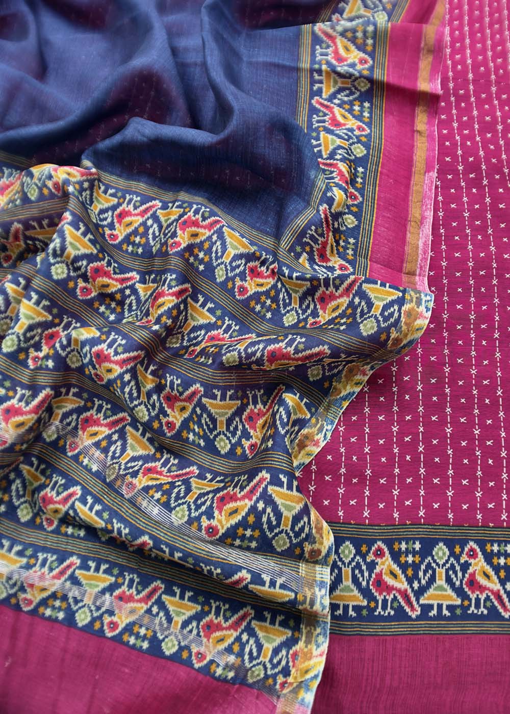 Pink Blue Patola Maheshwari Silk Suit Set