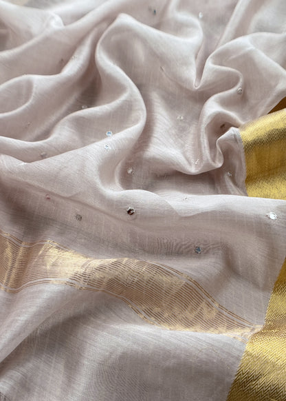 Off White Handloom Silk Suit With Resham Embroidery