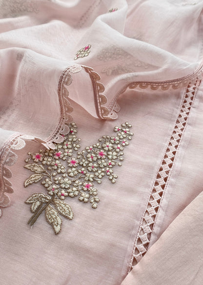 Mulmul suit set with woven floral embroidery