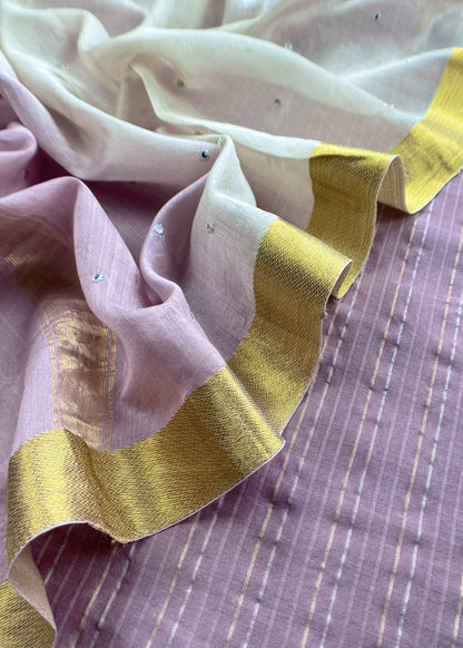 Lavender Handloom Silk Suit With Double Shade Dupatta
