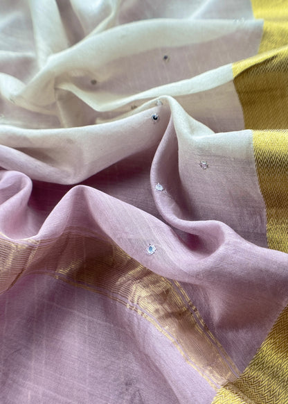 Lavender Handloom Silk Suit With Double Shade Dupatta