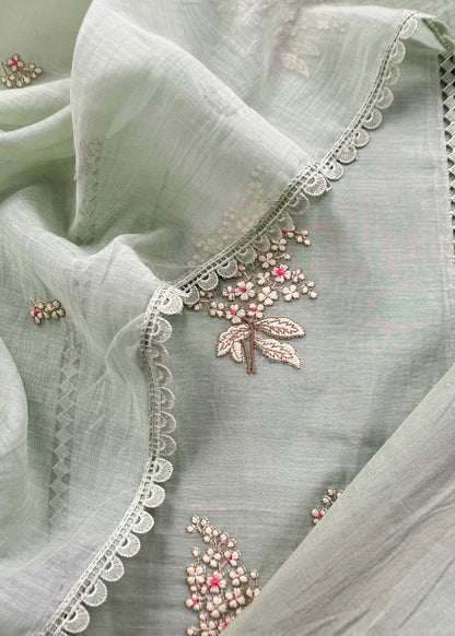 Mulmul suit set with woven floral embroidery