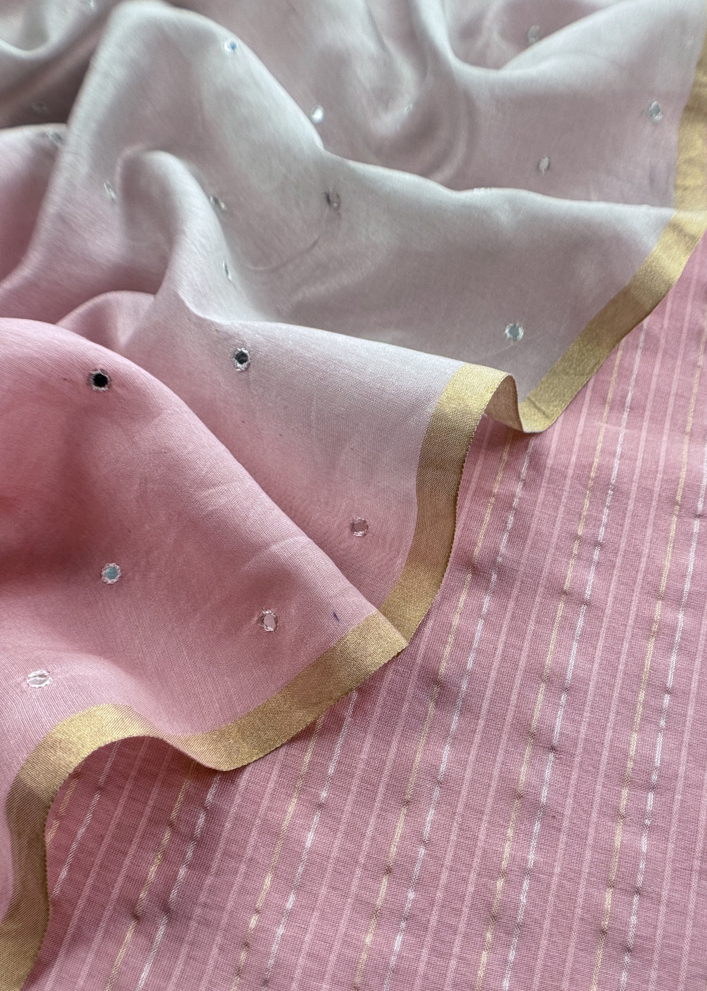 Baby Peach Handloom Silk Suit With Double Shade Dupatta