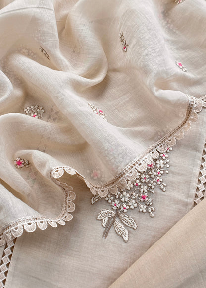 Mulmul suit set with woven floral embroidery