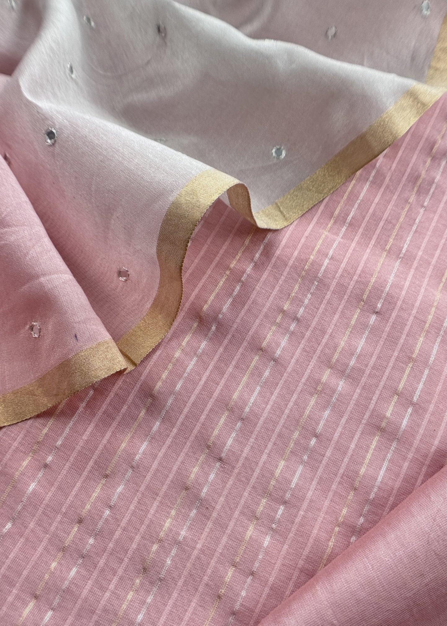 Baby Peach Handloom Silk Suit With Double Shade Dupatta