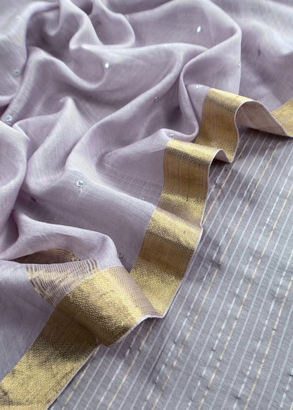 Lavender Handloom Silk Suit With Resham Embroidery