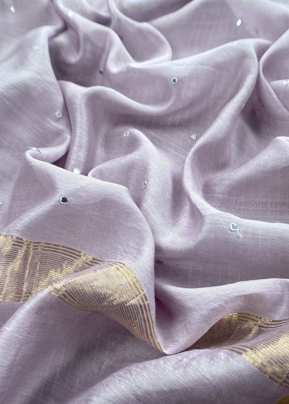 Lavender Handloom Silk Suit With Resham Embroidery