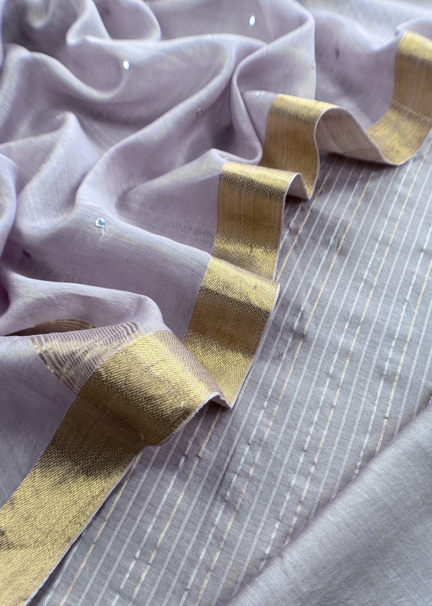 Lavender Handloom Silk Suit With Resham Embroidery