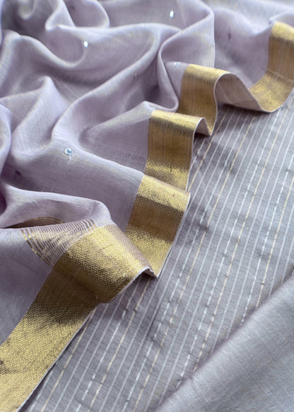 Lavender Handloom Silk Suit With Resham Embroidery