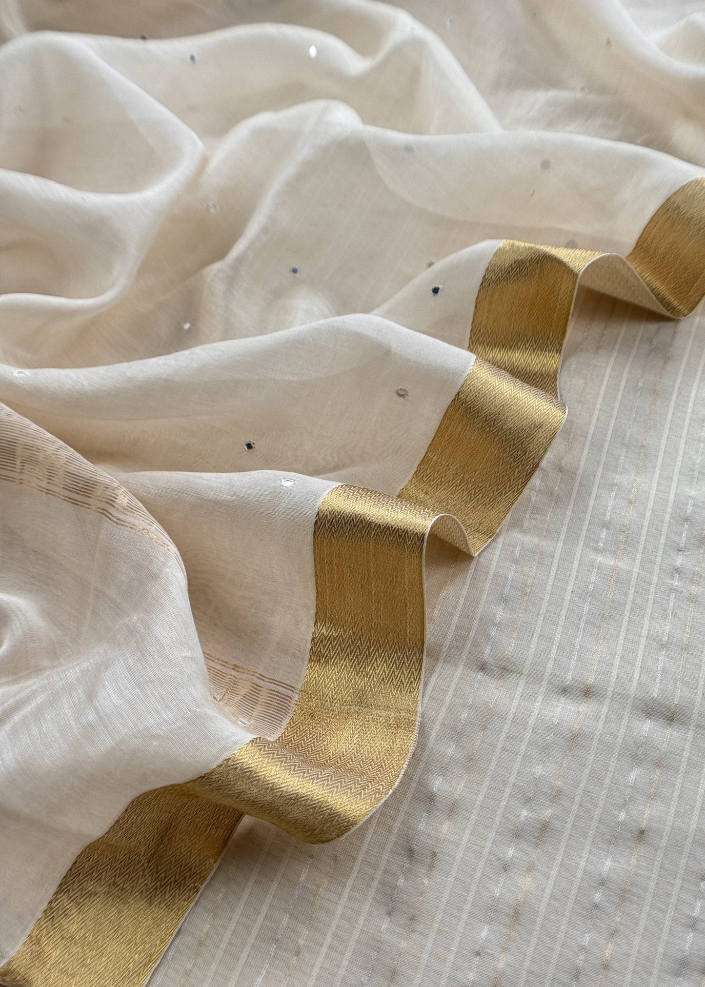 White Handloom Silk Suit With Resham Embroidery