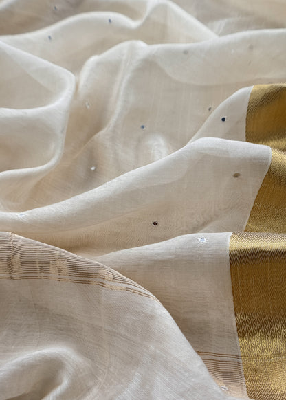 White Handloom Silk Suit With Resham Embroidery