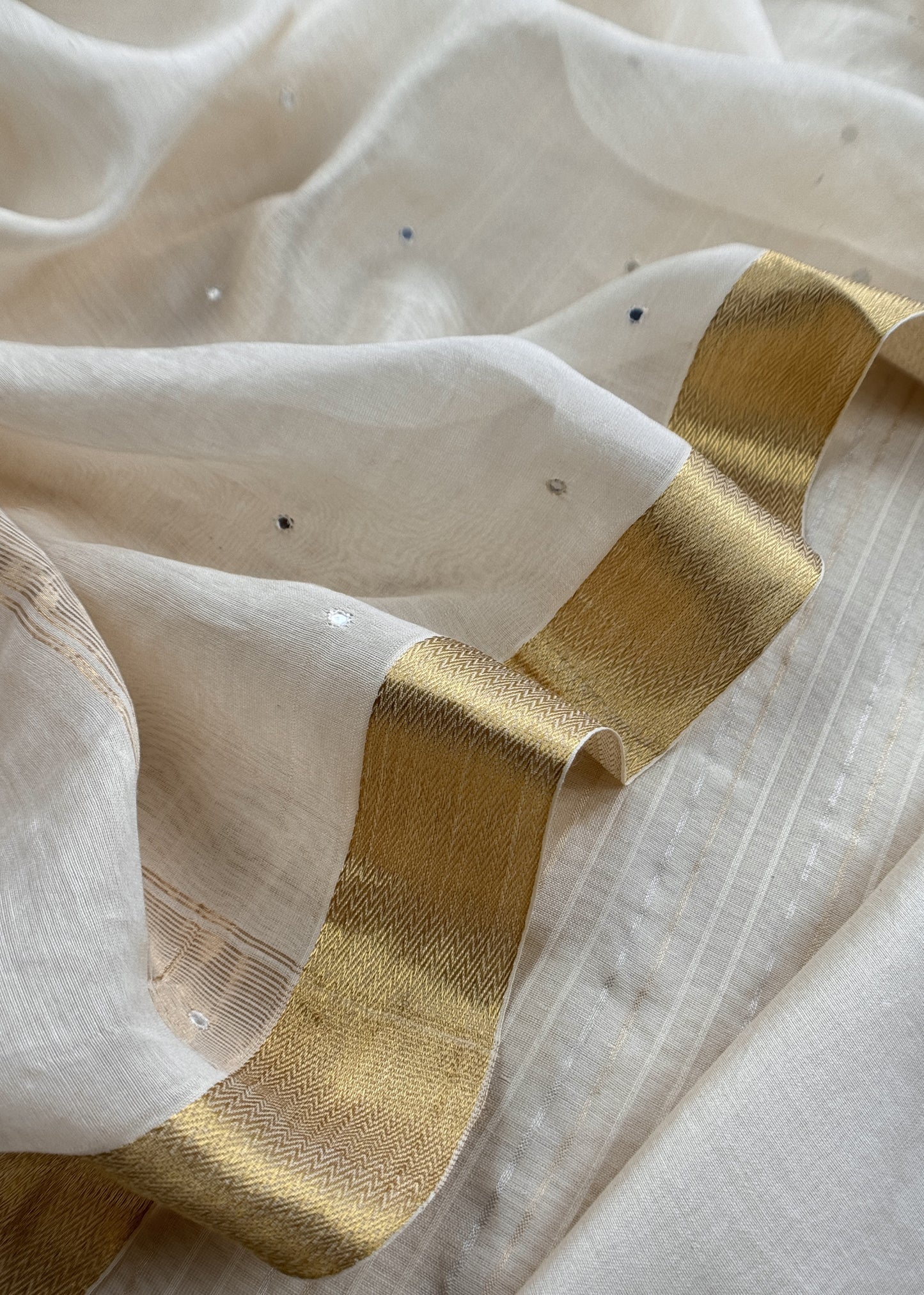 White Handloom Silk Suit With Resham Embroidery