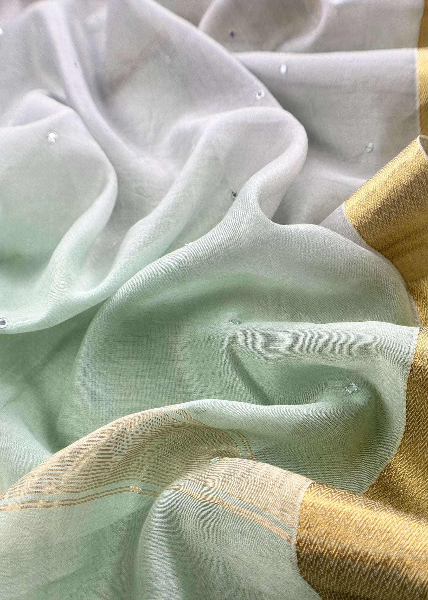 Pastel Green Handloom Silk Suit With Double Shade Dupatta