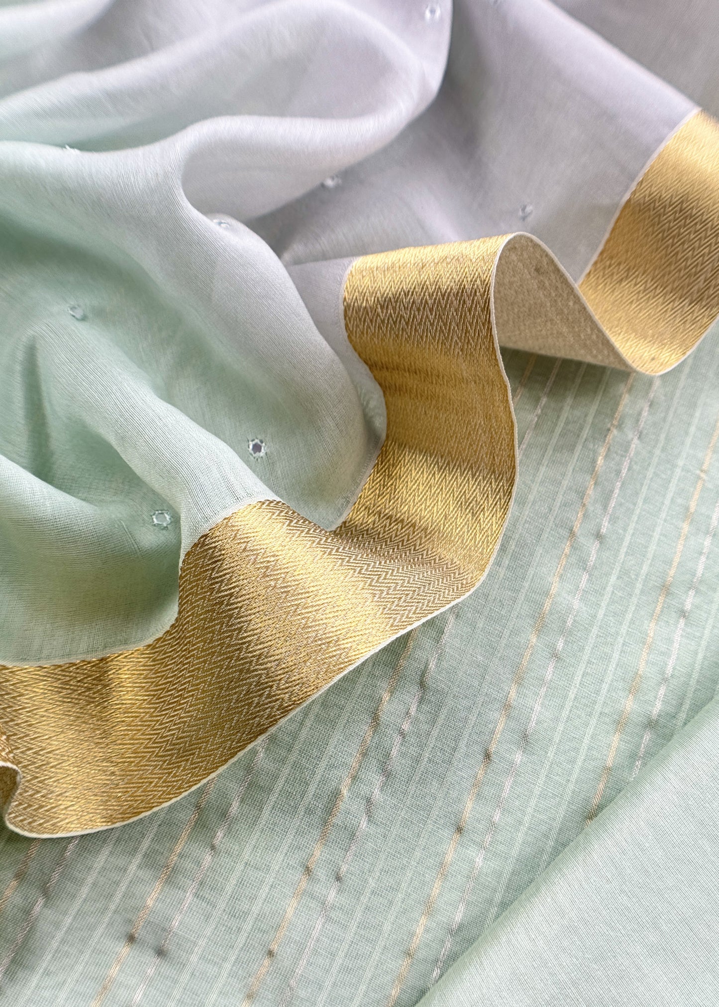 Pastel Green Handloom Silk Suit With Double Shade Dupatta