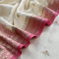 Ivory And Pink Summers Handloom Banarasi Unstitched Suit Fabric