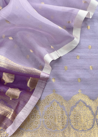 Lavender Handloom Silk Kurta And Kora Silk Dupatta With Kadwa Weaving