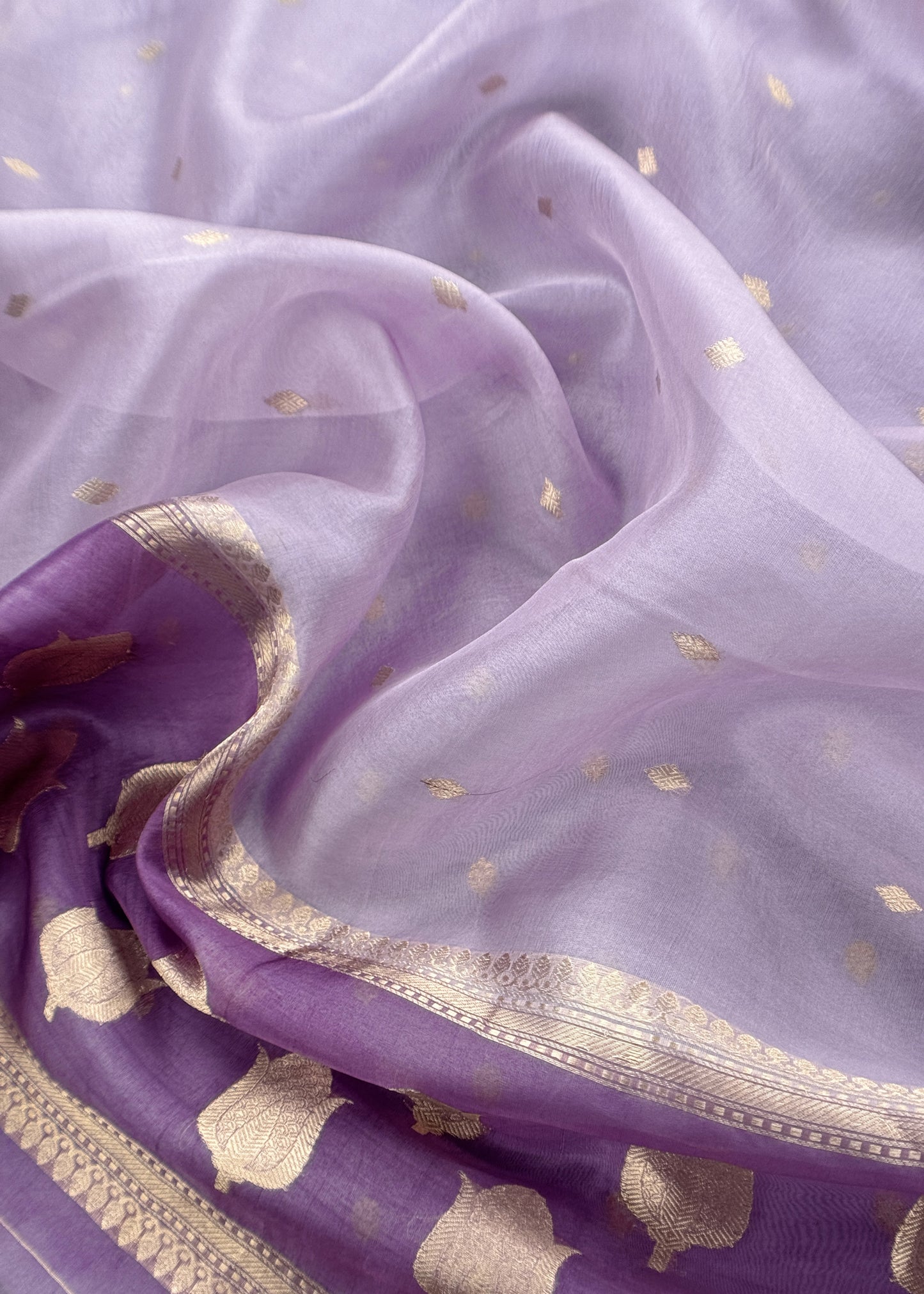 Lavender Handloom Silk Kurta And Kora Silk Dupatta With Kadwa Weaving