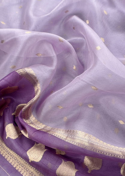 Lavender Handloom Silk Kurta And Kora Silk Dupatta With Kadwa Weaving