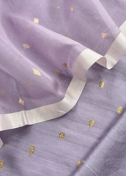 Lavender Handloom Silk Kurta And Kora Silk Dupatta With Kadwa Weaving