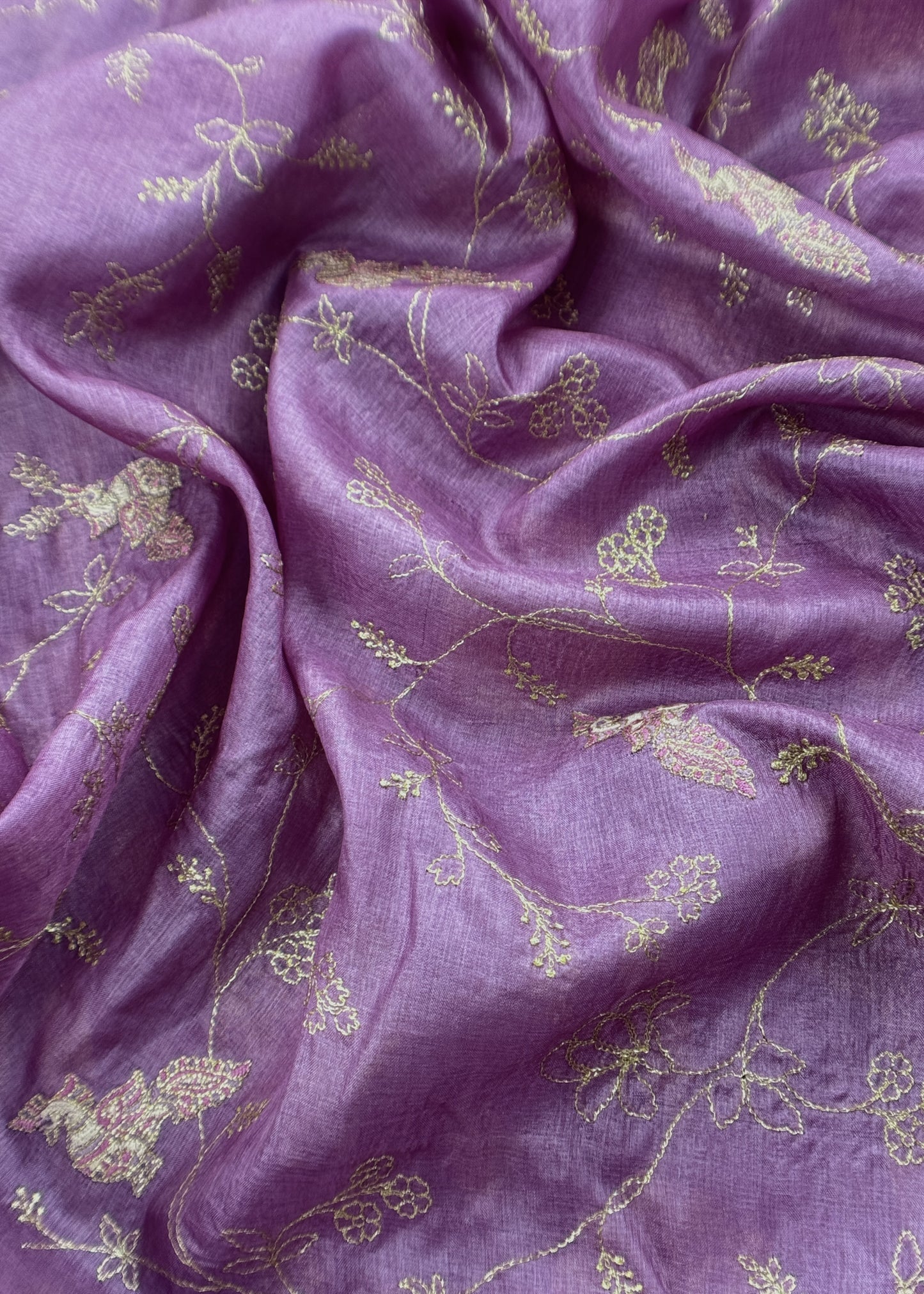 Levender Munga Tussar Suit With Zanarasi Zari Weaving And Pitta Work