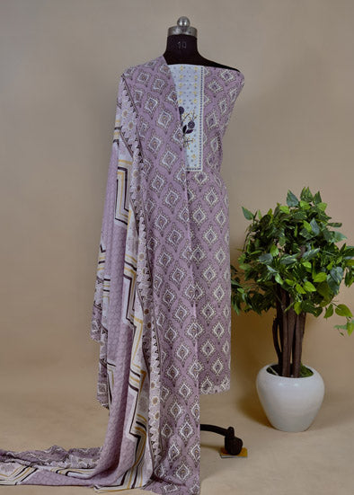 Purple Cotton Suit With Dupatta