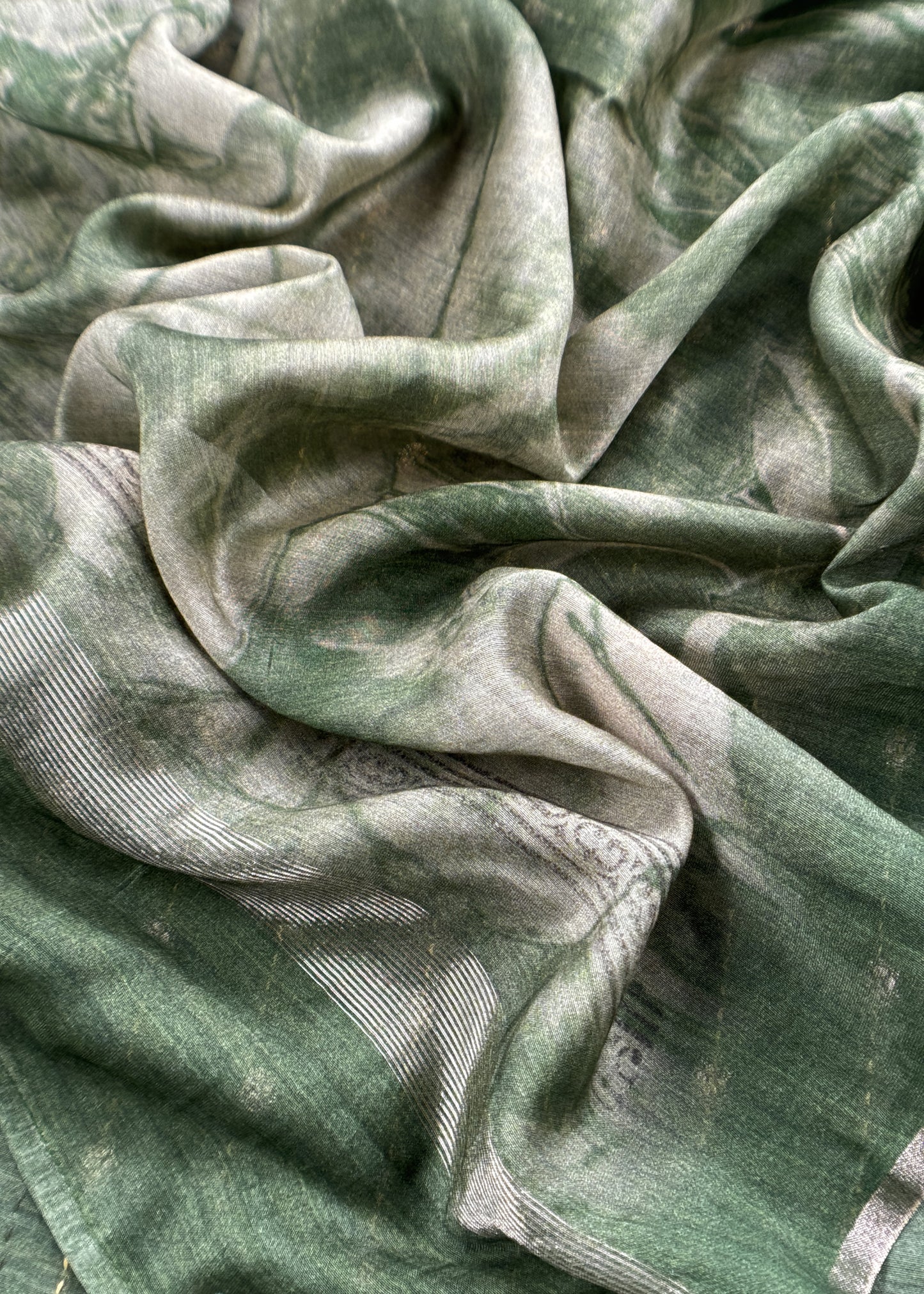 Forest Green Pure Chanderi Unstitched Suit With Banarasi Weaving And Digital Print