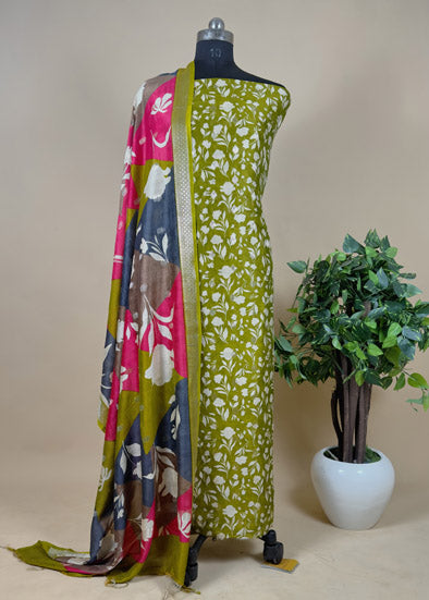 Sea Green Maheshwari Silk Suit With Dupatta