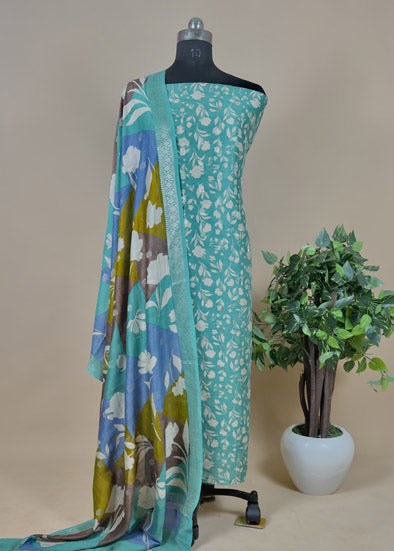 Tiffany Blue Maheshwari Silk Suit With Dupatta