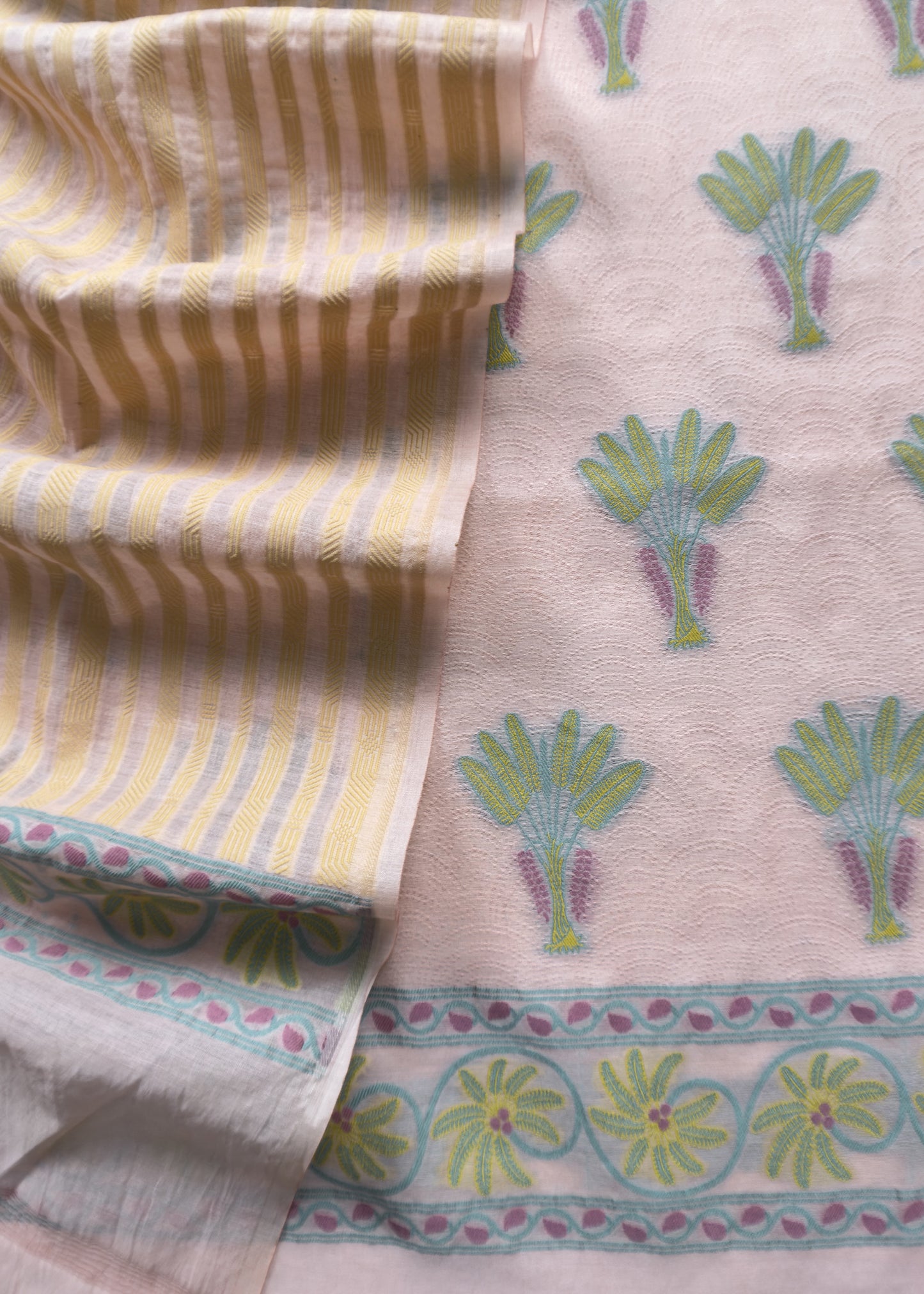 Beige Handloom Banarasi Suit With Paithani Weaving