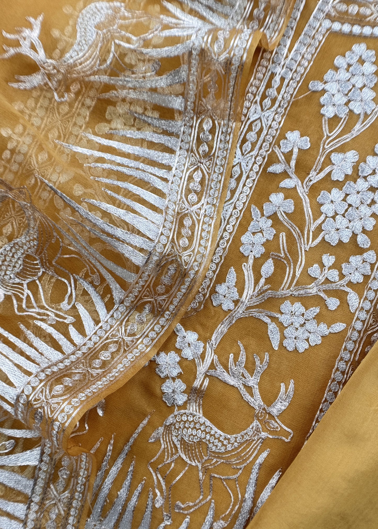 Luxe The Yellow Pure Kora Silk Suit With Gold And Silver Pitta Handwork