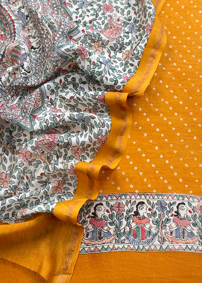 bandhani maheshwari suit With Madhubani Dupatta

