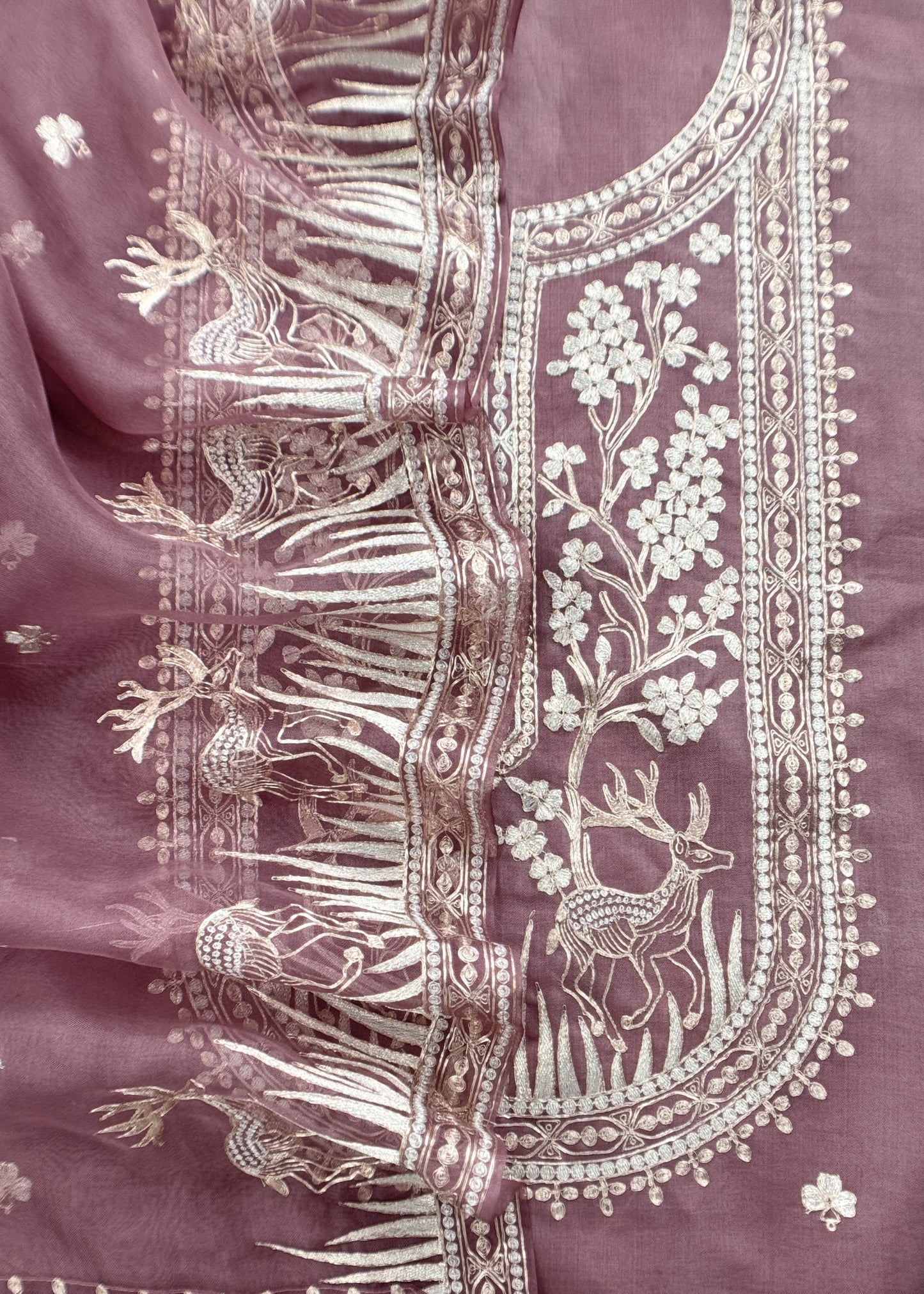Luxe The Purple Pure Kora Silk Suit With Gold And Silver Pitta Handwork