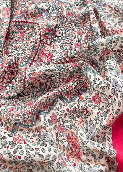 Bandhani Suit In Maheshwari With Madhubani Dupatta